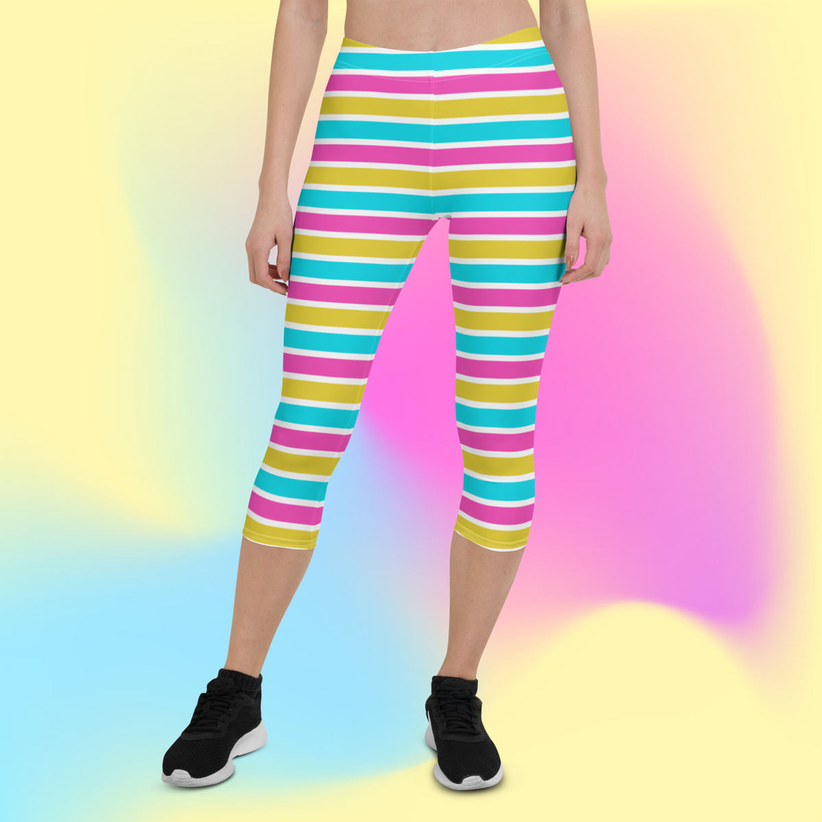 80s Doll Stripes Capri Leggings