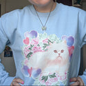 Blue Jocelyn Cat Pullover Sweatshirt