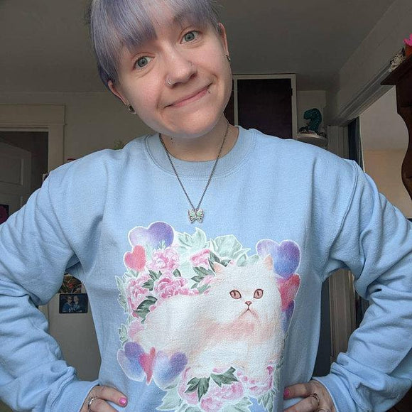 Blue Jocelyn Cat Pullover Sweatshirt